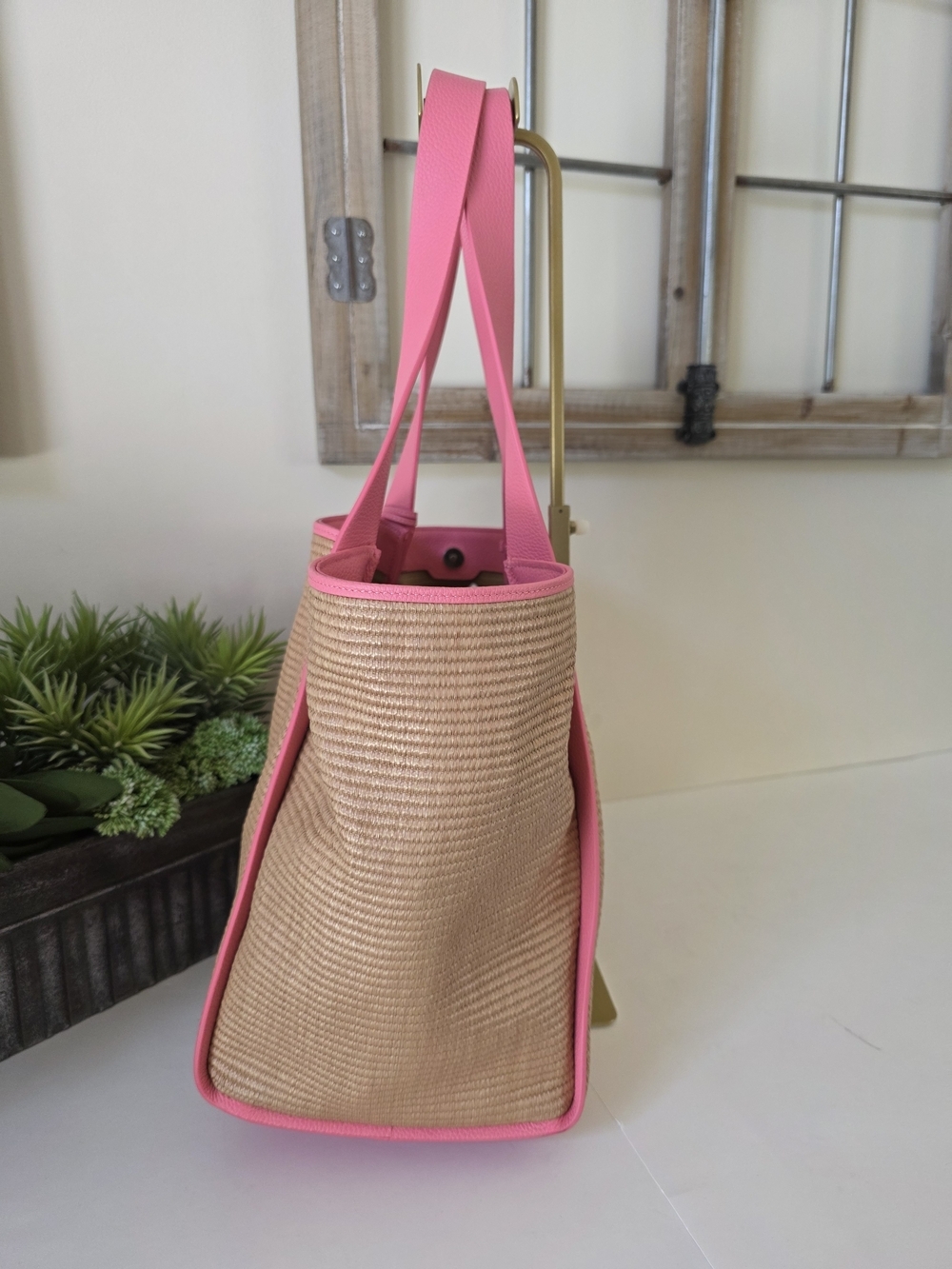 Akris Alex Medium Tote Camel Blossom Raffia & Leather Dust Bag - Rare Color- New - Picture 7 of 14